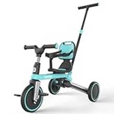 besrey trehjuling för småbarn med föräldrakontrollerat skjuthandtag för 1–3 år gamla flickor och pojkar, småbarnscykel med avtagbara pedaler, vikbar skjutfälg för barn, blå