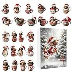 Tax adventskalender 2024, tax hänge, 24 dagar jul nedräkning kalender 2D akryl tax hängande hänge, 24 dagar 2024 nedräkning kalender med rolig hundsamlingssats