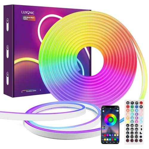 LUXONIC Neon LED-remsa 10M, IP67, RGB, Bluetooth vattentät Silikon Neon Strip Lights med applikationskontroll, fjärrkontroll, musiksynkronisering, 24V flexibelt LED-ljus, används för inomhus och utomh