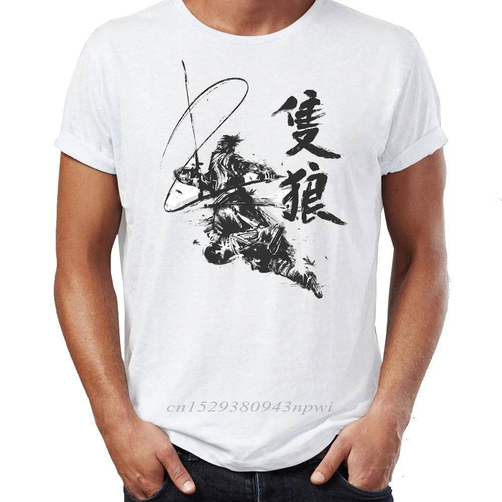Sekiro: Shadows Die Twice Bläckmålning Vintage T-shirt | Unisex Japansk Samuraj Spel Streetwear Tee cm white