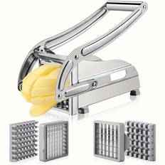 TEMU Stainless Steel Manual Vegetable And Fruit Slicer - Heavy-duty Cutter For Potatoes, Onions, Carrots, And More - Kitchen Tool With Adjustable Blades For Slicing, Grating, And Shredding