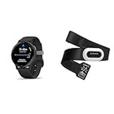 Garmin vívoactive 5, AMOLED GPS Smartwatch, Schwarz & Brustgurt zur Aufzeichnung von Herzfrequenz und Laufeffizienz