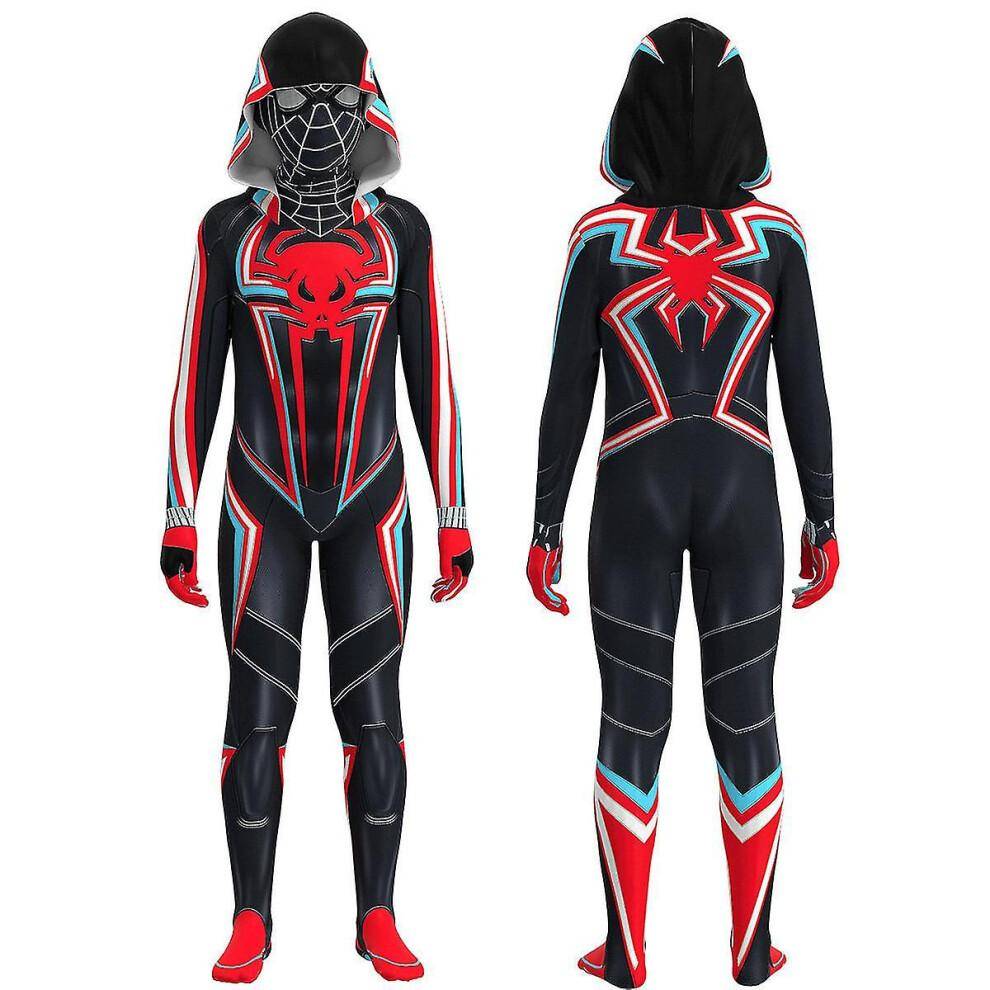 (160) Spiderman Miles Morales 2099 Dräkt Cosplay Kostym Fest Jumpsuit Åtsittande Bodysuit För Barn Vuxen Kläder Hög Kvalitet cm