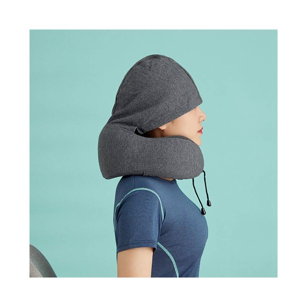 Travel Pillow Hooded U-Shaped Pillow Cushion Office Airplane Rest Neck Pillow Noon Sleeping Pillows with Hat Black