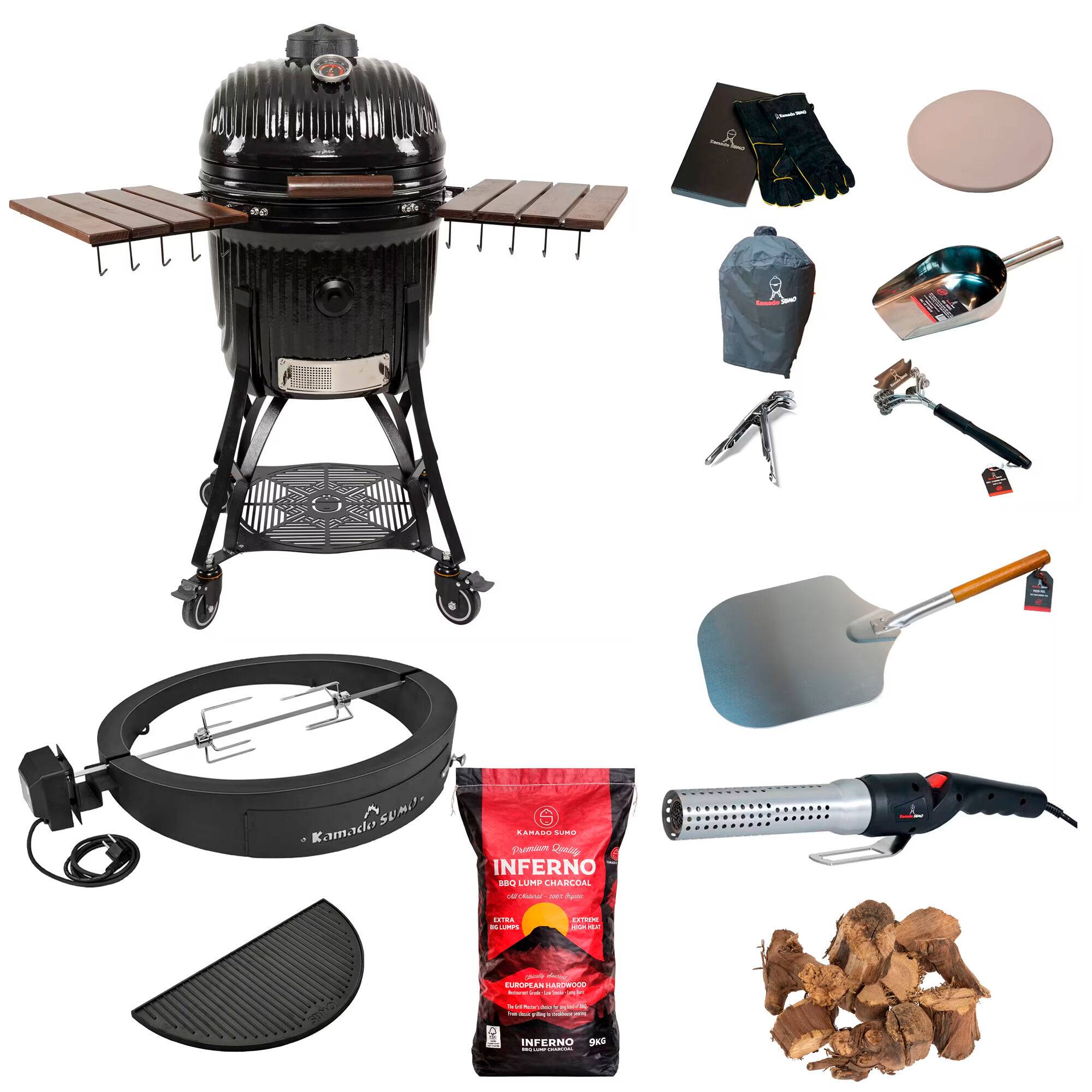 Kamado Sumo Icon Large kamadogrill med deluxe-tillbehörspaket - Svart