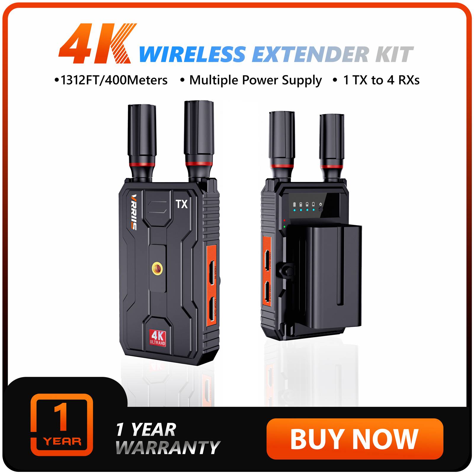 4K Wireless HDMI Video Transmitter and Receiver Extender Kit 400m Los Range For DSLR Camera Laptop to TV, Projectors，Monitor