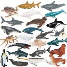 24PCS Marine Animal Image Model Leksaker, hajar, valar, späckhuggare, delfiner och andra marina djur, pedagogiska marina modelldockor, födelsedagspres - Multifärgad (24st marina djur)