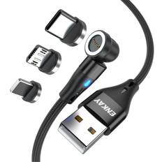 USB-A til Micro USB, Type-C, Lightning Opladningskabel 90 Grader - 1 meter