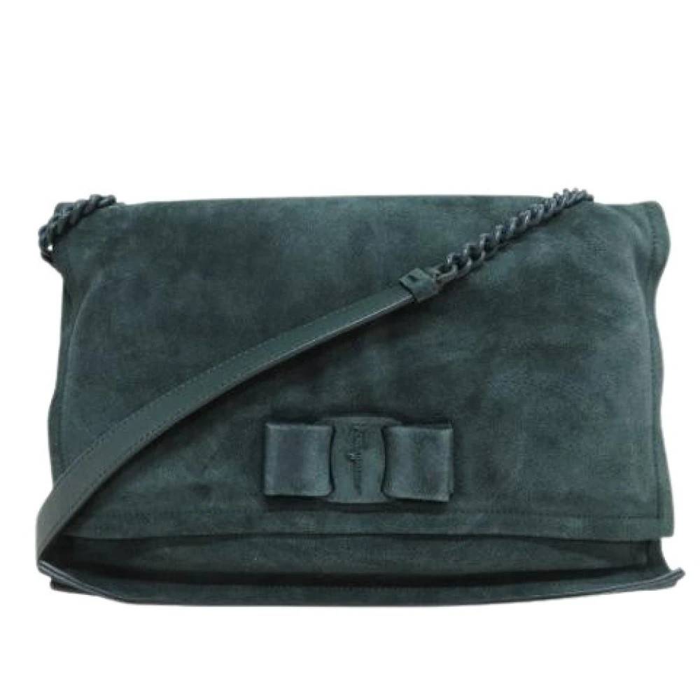 Salvatore Ferragamo Pre-owned Pre-owned Viva BOW Suede Chain Skuldertaske - Vintage - Dame - Grøn - ONE SIZE - Uld