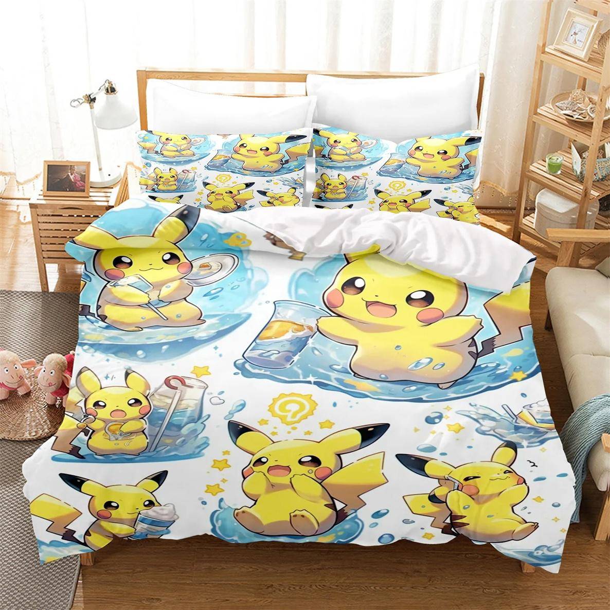Pokemon 3D Pikachu Påslakan Anime Tryckta Sängkläder För Barn Pojkar Flickor Vuxna Barns Sängkläder Samling Semesterpresent 220x240cm-3pcs