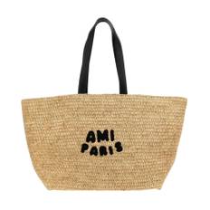Ami Paris, Taske, Herre, Beige, ONE SIZE, Uld, Logo Straw Tote Bag