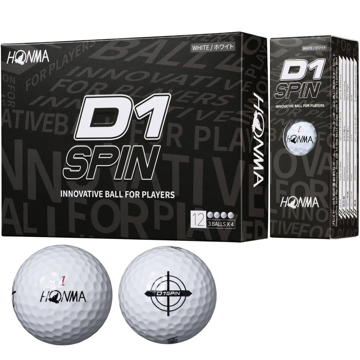 Honma Golf Ball D1 SPIN 2023 2 Piece Soft Flying Distance Golf Ball 1 Dozen 12 Balls Cost Performance Honma Golf Honma Dozen D-1 HONMA/1 (12 vit