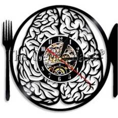 1 piece dont eat my brain gaffel kniv handgjord modern vintage vinylklocka lp led ljus vardagsrum vägg klocka