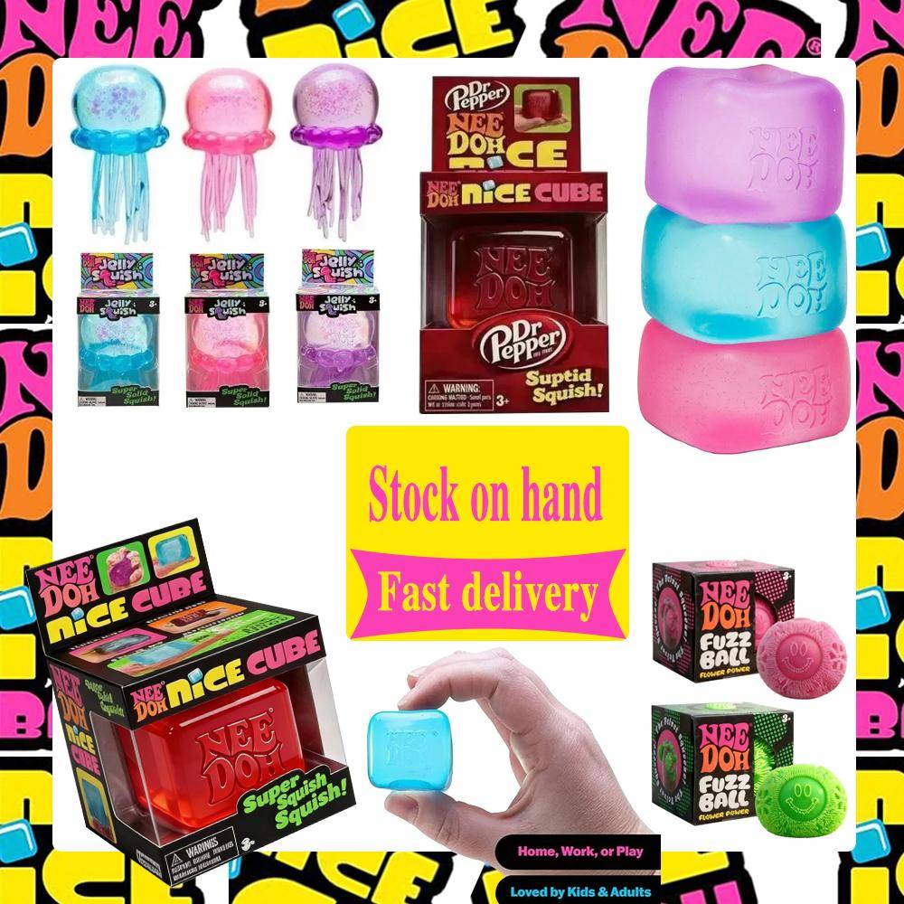 Äkta Schylling Needoh Nice Cube Squishy Fidget-leksak Stresslindring För ADHD Fokus Ångest vinröd