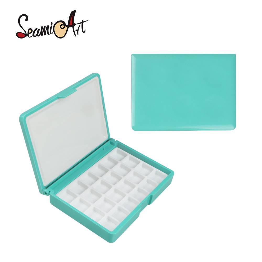 new design light blue small plastic portable subpackage painting box half pans for Watercolor Acrylic Gouache Paint