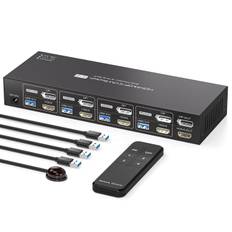 NÖRDIC KVM 4x2 Switch 4PC til Dobbelt Skærm HDMI & DP 8K60Hz med 1x3.5mm og 4xUSB-A