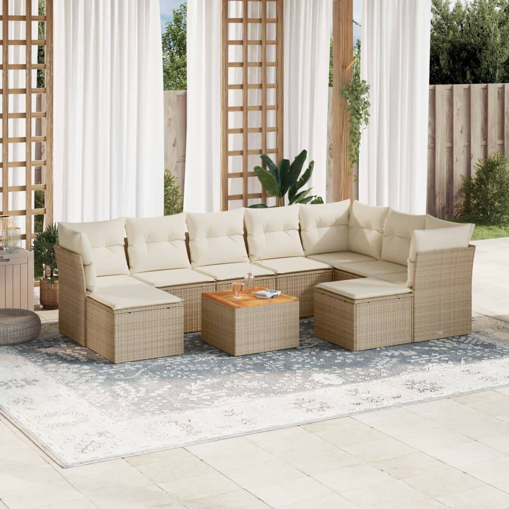 Sofasæt Til Haven 10 Dele Med Hynder Polyrattan Beige - beige og cremefarvet