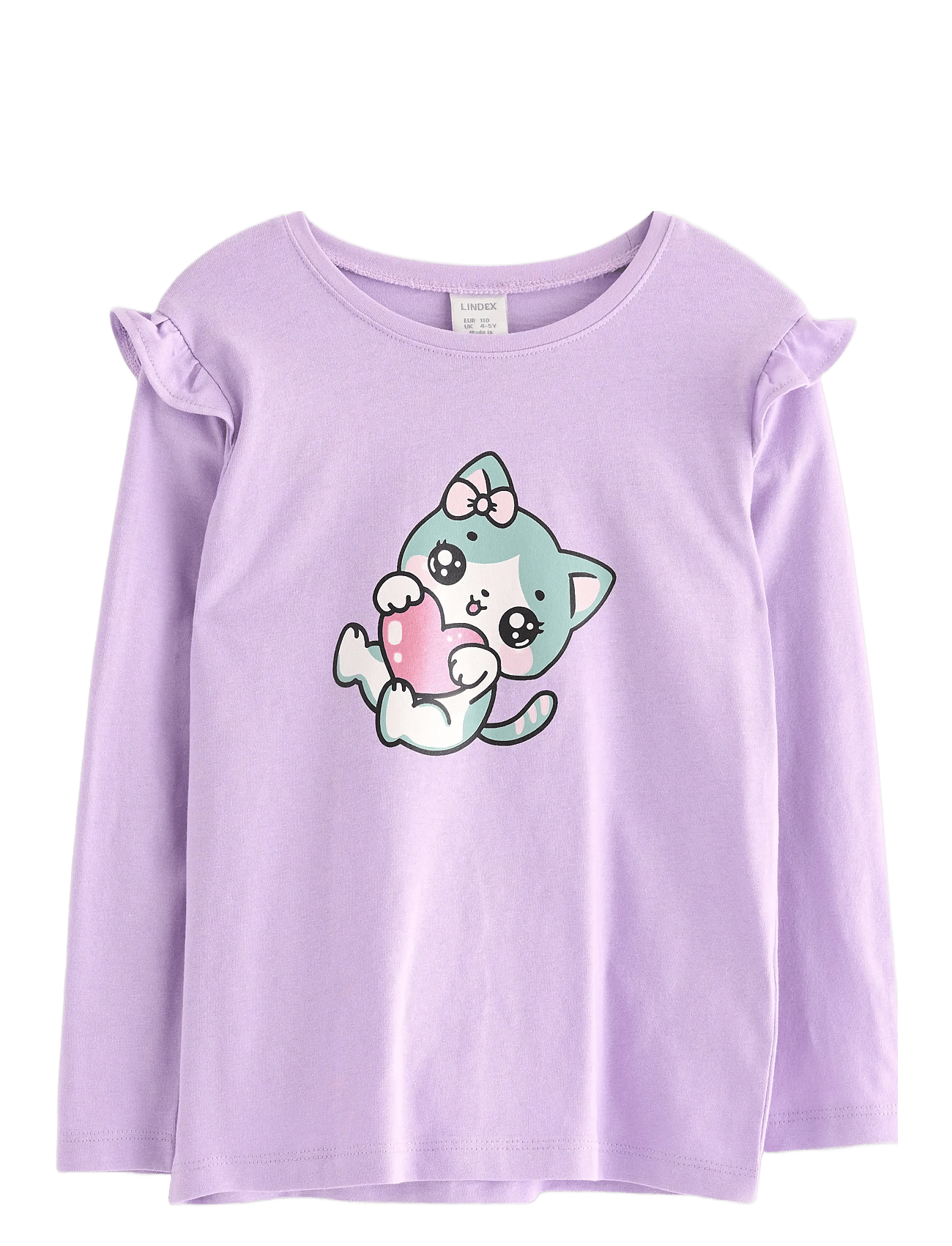 Lindex Top With Frill Detail Cat Prin - Purple - 98