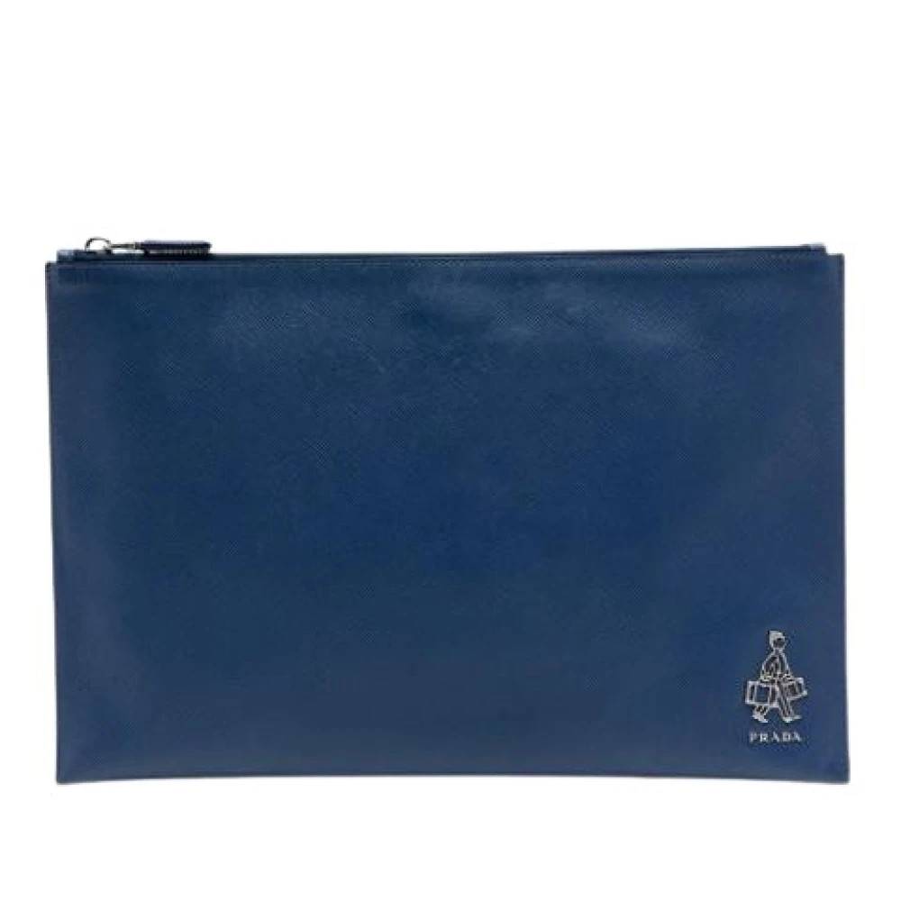 Prada Vintage Pre-owned Clutch - Vintage - Dame - Blå - ONE SIZE - Læder