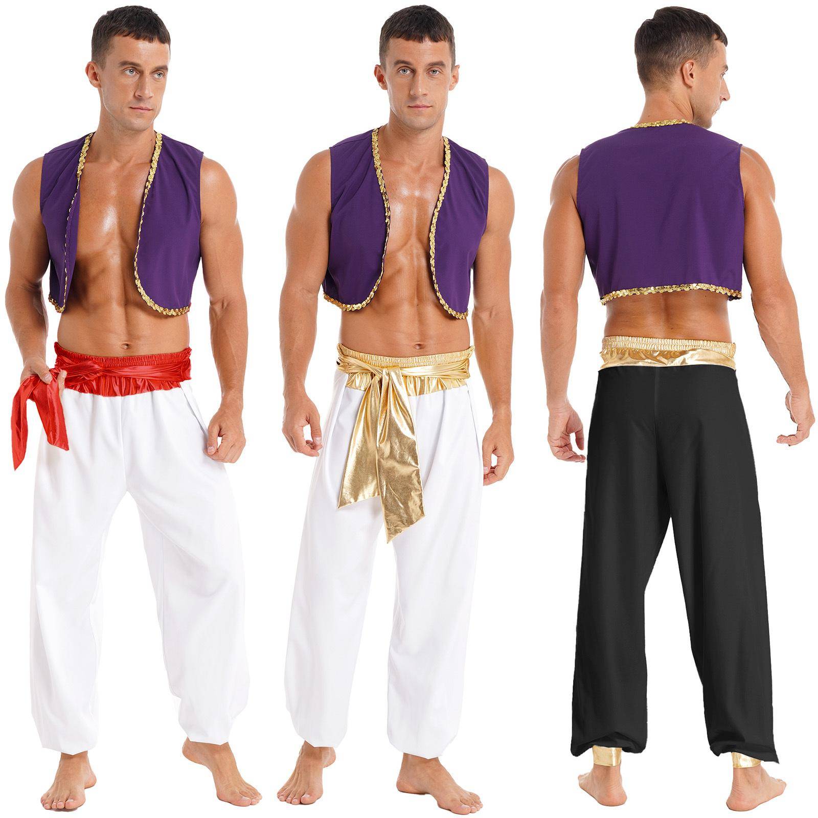 Arabian Prince Costume för män Halloween Cosplay Fancy Outfits Väst med Bloomers Byxor cm