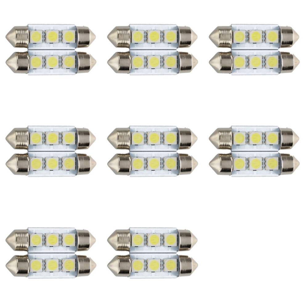 16x C5W 3 LED SMD 5050 36mm Xenon White Bulb Plate Shuttle Festoons Dome Ceiling Lamp Car Light