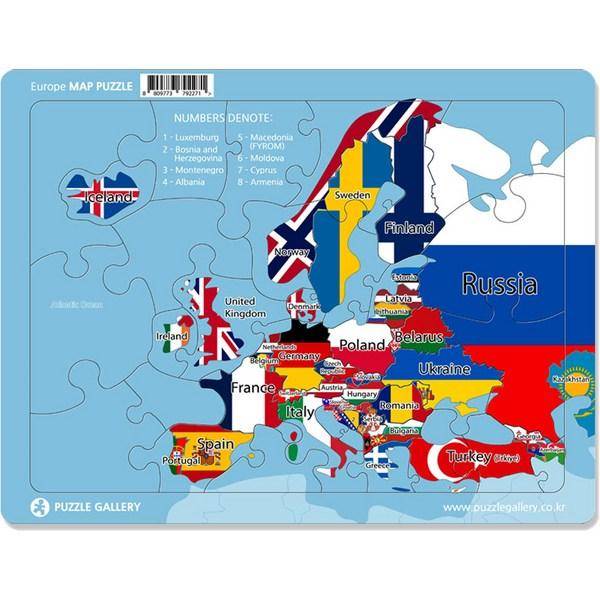 Pusselgalleri Världskarta Linjepussel Wood European Maps Pussel, 1, 40 bitar, Korea Bästa småbarnspussel
