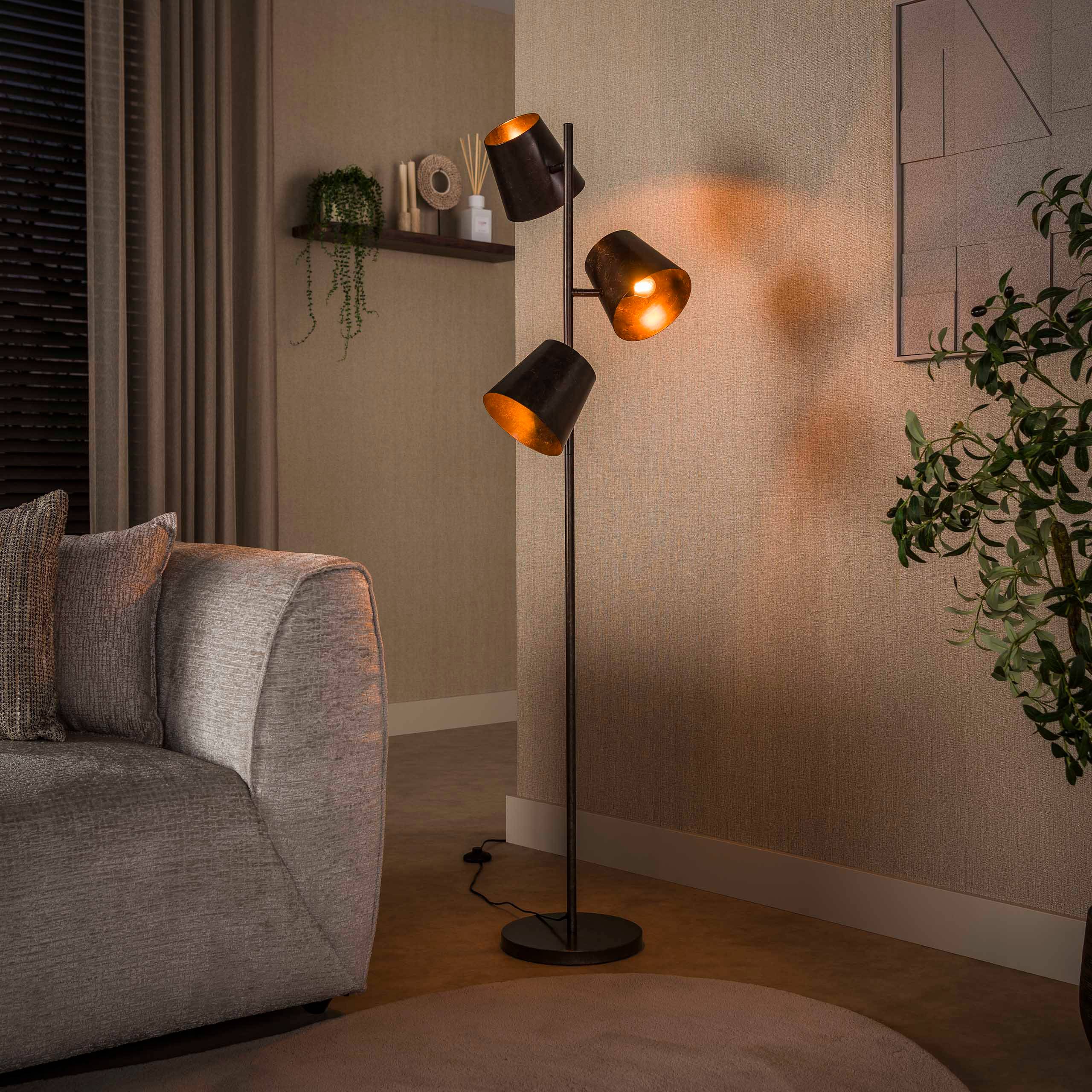 Freedom - Gulvlampe med 3 justerbare skærme i brun metal Levering med pære(r)