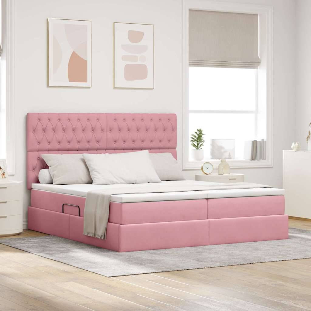 vidaXL LED förvaringssäng med madrass Rosa 180 x 200 cm Sammet
