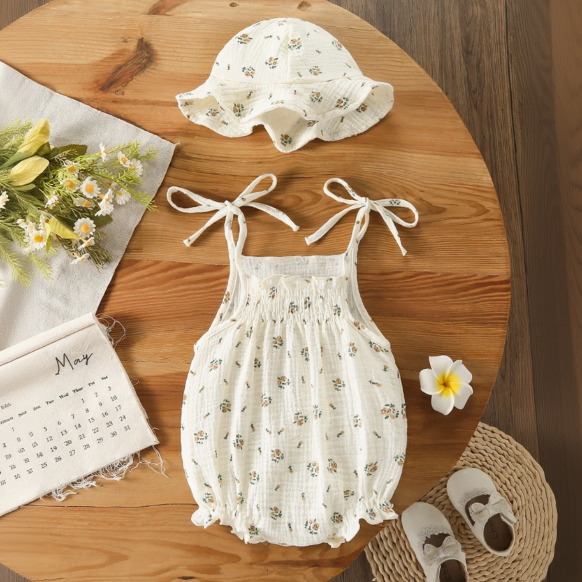 LittleBlossom – Sommarkomfort och stil – Bodysuit med huva för spädbarn Roos / 66 (3–6 månader) | Pedagogiska Träleksaker