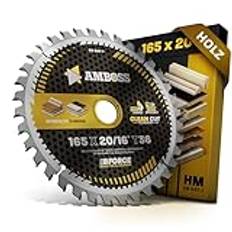 Amboss Werkzeuge® Cirkelsågklinga av hårdmetall, 165 x 20 mm, 16 x 36 mm-tandad, 165 mm + reduceringsring 16–20 mm, 165 x 16 mm, för Bosch GKS 18v-57g, GKT 55 GCE, Makita SP6000