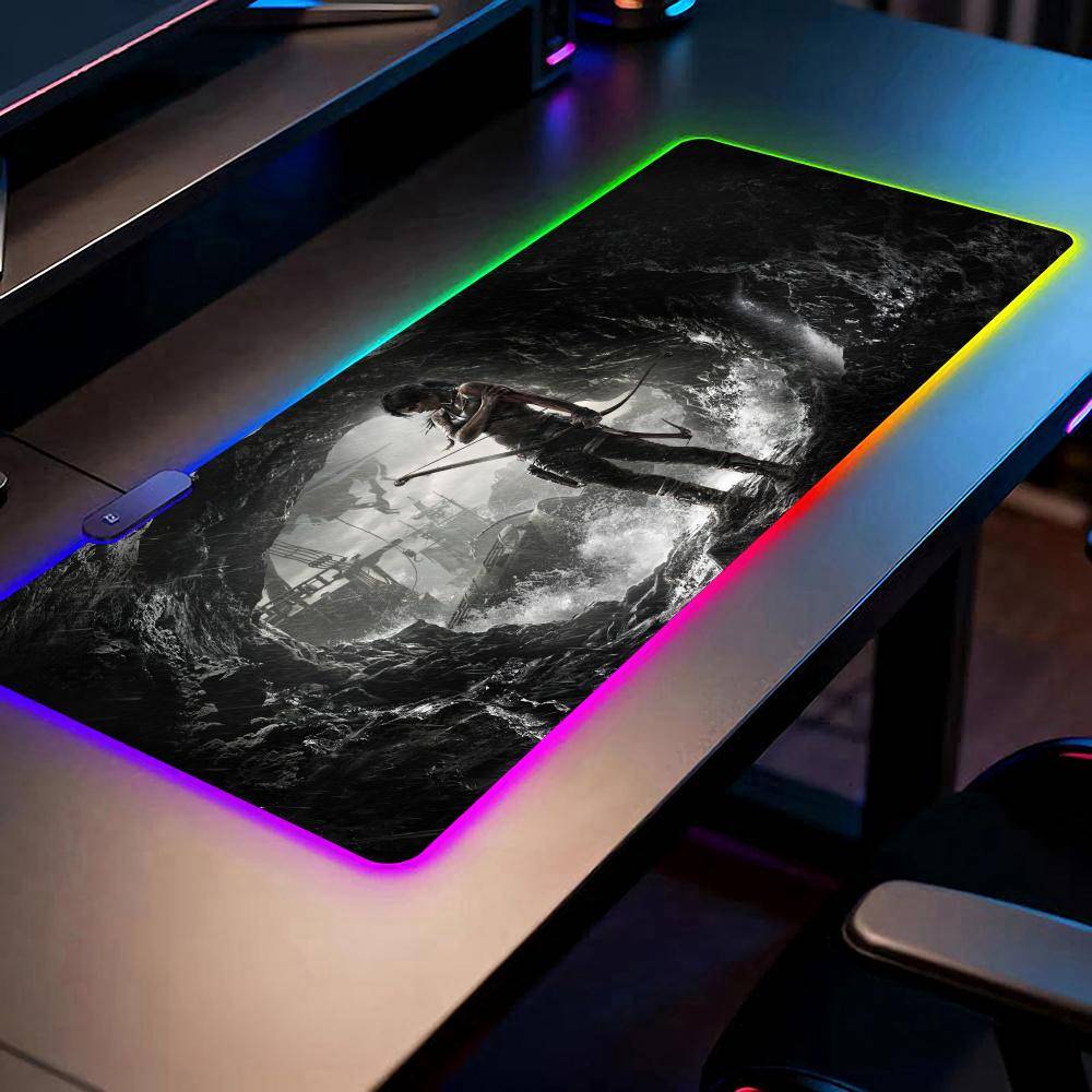 Spel L-lara Croft Musmatta RGB Spelmusmatta Skrivbordsmatta HD Gamer Stor LED-belysning XXL Musmattor