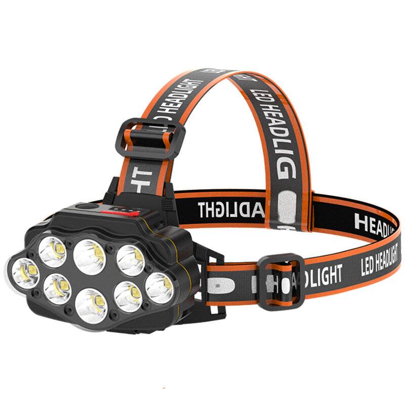 Bikight 4-lägen 8*XPG LED-pannlampa USB-laddningsbar lång räckvidd camping ficklampa 18650 fiske lykta vattentät huvudla