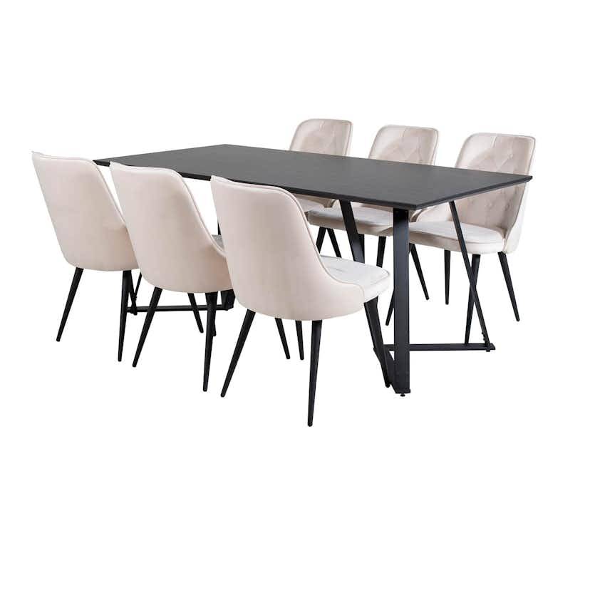 Marina Table-Black top/Velvet Chair-Beige / Black_6