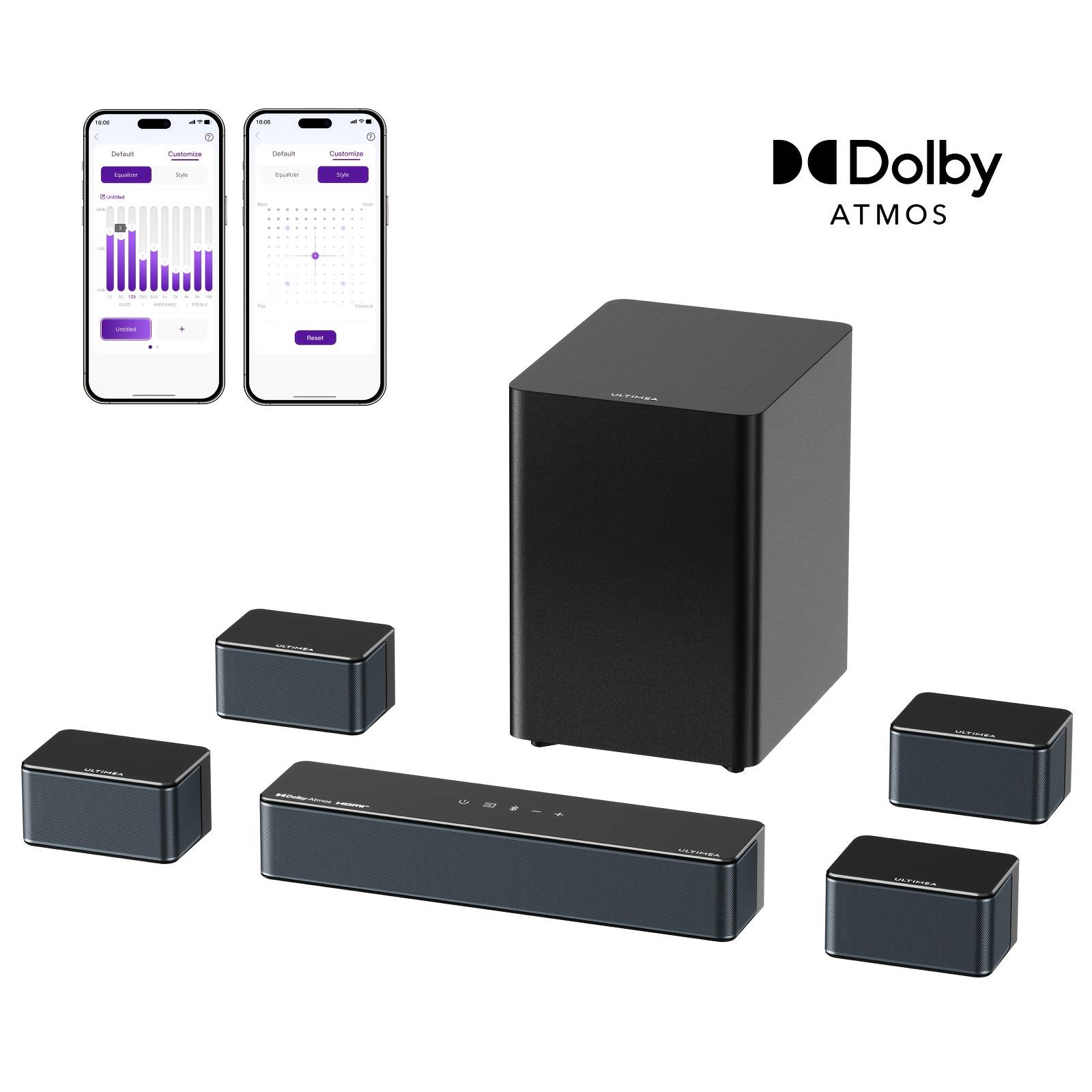 Ultimea 7.1 Surround Sound System For Tv With , Wireless 5.3, App Control, 6.5" & 4 Wired Surround Speakers, 500w Power, Soundbar For Smart Tv