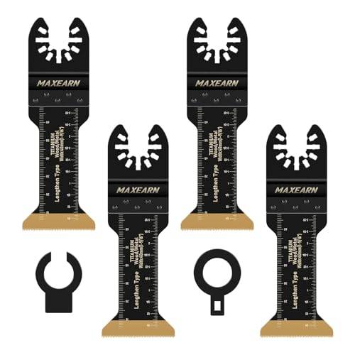MaxEarn Oscillerande multiverktyg sågblad metall, 4 delar, 70 mm, titan, extra långa multimaster-sågblad av metall, trä, dörrstolpar, skruvar, spikar, universella oscillerande sågblad tillbehör