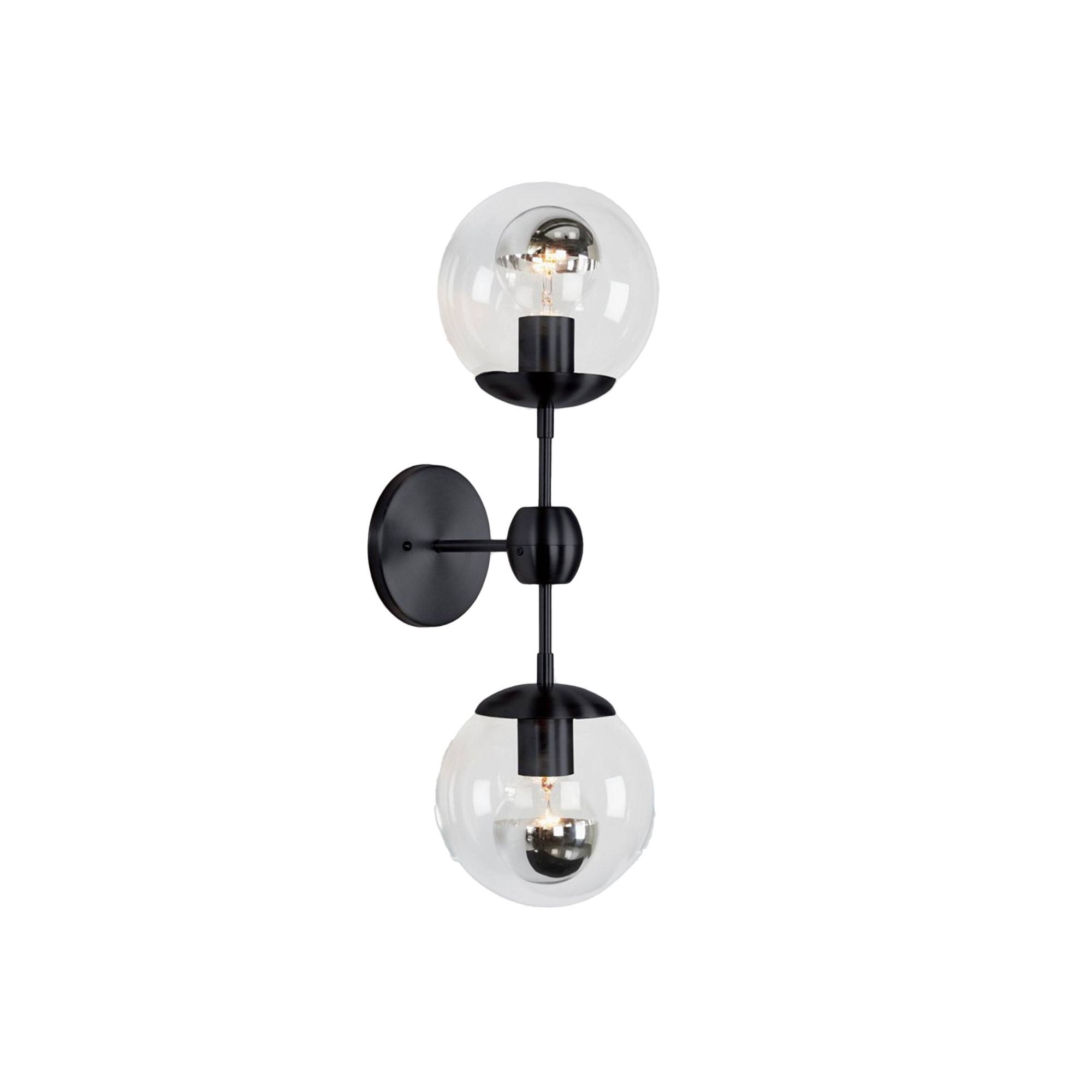 Roll & Hill - Modo Sconce - 2 Globes Klarglas, Svart - Væglamper - Jason Miller - Gennemsigtig,Sort - Metal