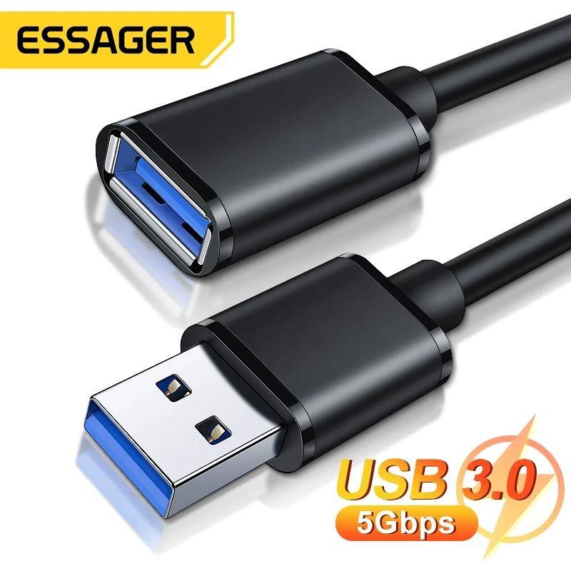 Essager USB-förlängningskabel USB 3.0 2.0 hane till hona förlängningssladd för Smart TV PS4 Xbox One Laptop USB3.0 förlängningsdatakabel 1m USB3.0 Cable svart