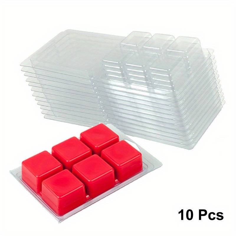 TEMU 10pcs Wax Melt Mold Set, Clamshell Mold With 6 Square Cavities, Transparent Plastic Cube Tray For Candle Making And Soap Crafting