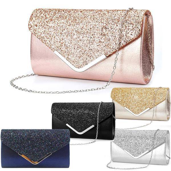 Kvällshandväska Dam Clutch Party Clutchväska Dam Bröllopsfest Bal Handväska plånbok med kedja svart