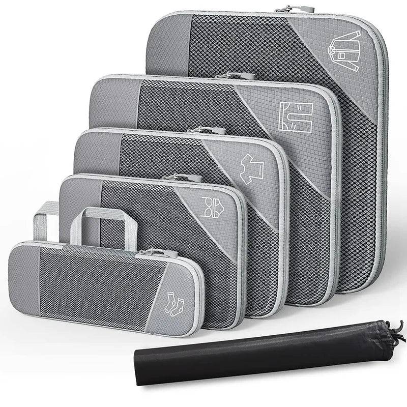 6-Piece Compression Packing Cube Set with Shoe Bag - Grey / Total 6PCS Set