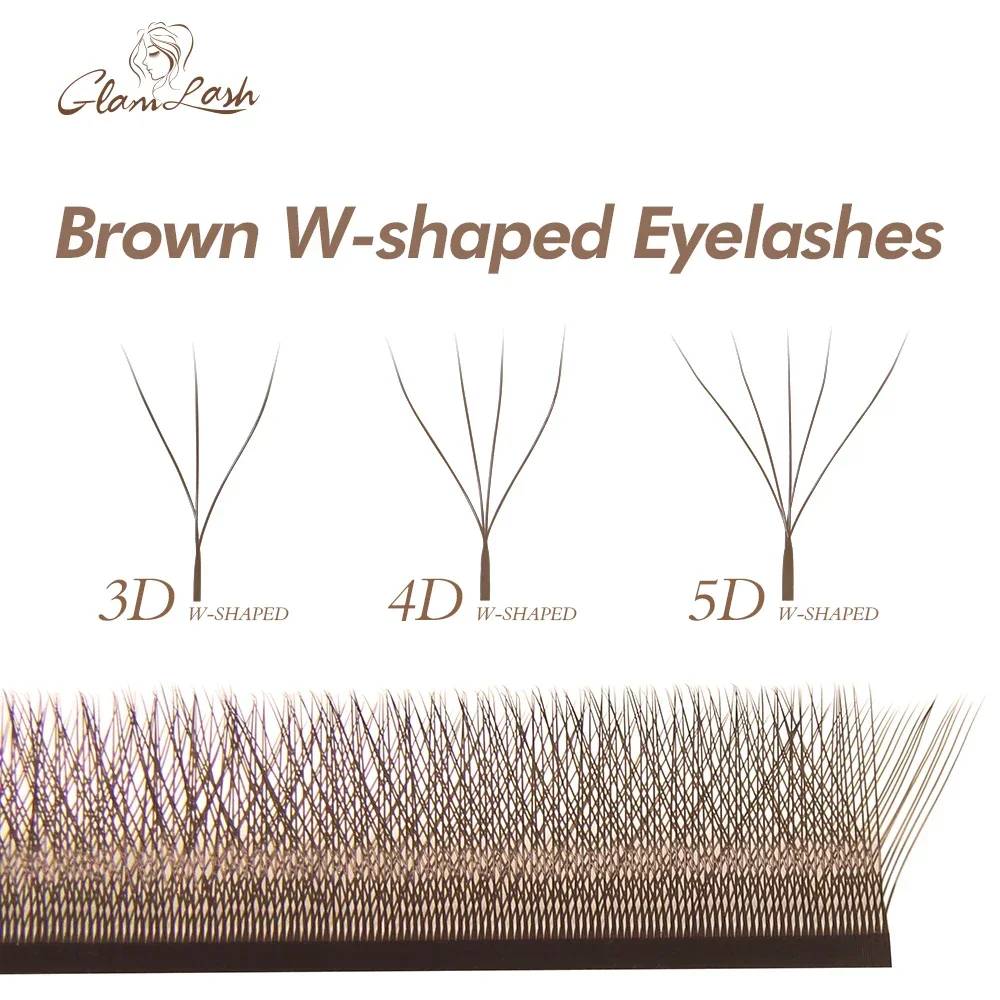 GLAMLASH Brown 3D 4D 5D Eyelashes C/D/L/LU/M Premade Volume Fan W Style Lashes Extension Makeup Tool