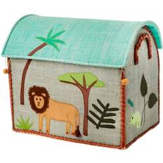 Rice Raffia Toy Basket - Jungle Theme - Grey - Small