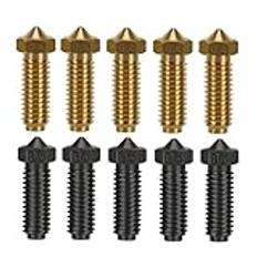 HysiPrui 3D-Extruder Hotend-skrivare 0,4 mm munstycke kit - inklusive 5 st härdade stålmunstycken + 5 st mässingsmunstycken, för Anycubic Kobra 2/Kobra 2 Neo/Kobra 2 Pro/Kobra 2 Plus/Kobra 2 Max