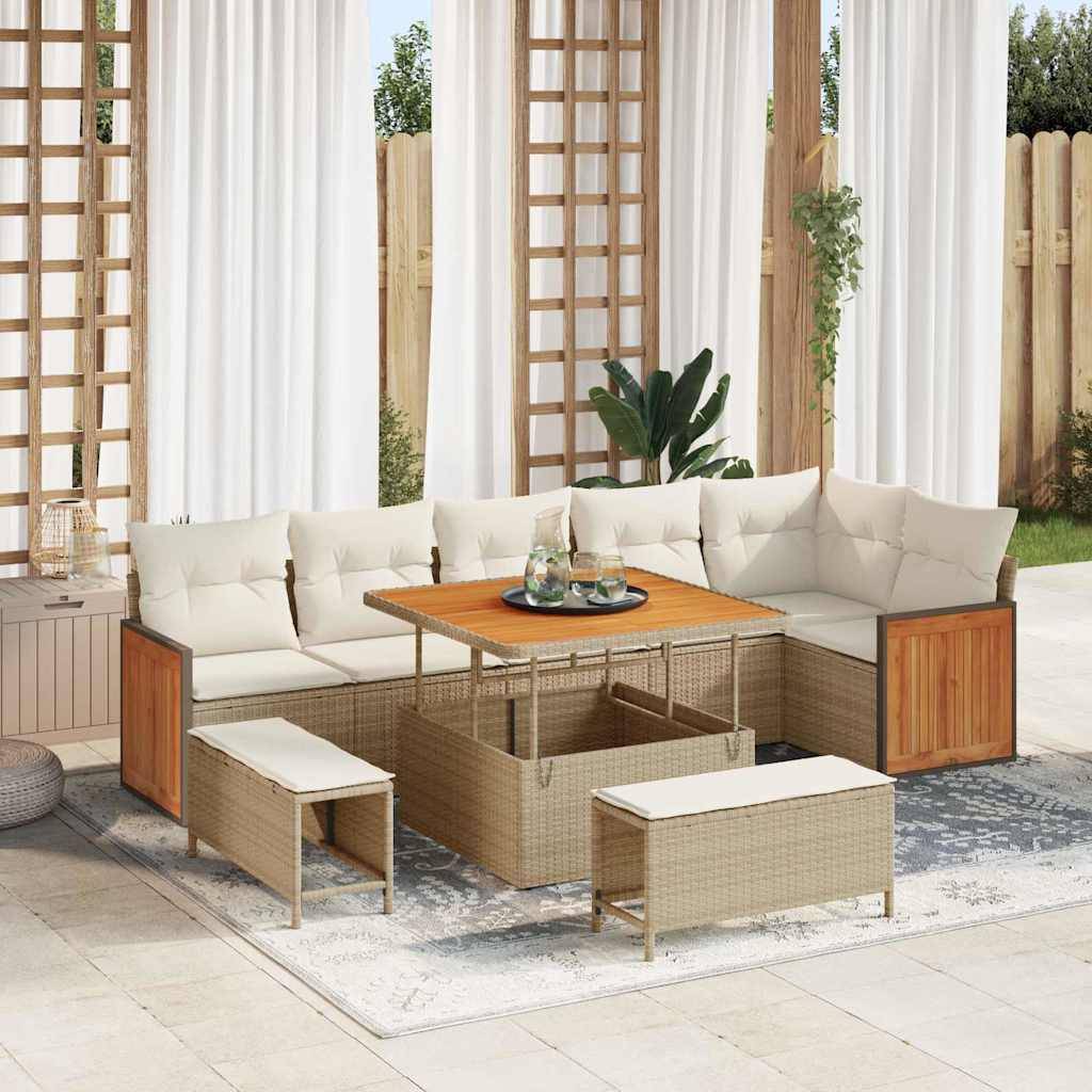 Havesofa Sæt 11 stk. 9-Antal sæder Beige og creme polyrattan