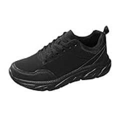 Extra breda fritidsskor för män, eleganta lädersneakers män, sneakers, halkfria sportskor, ventilerande löparskor, lätta promenadskor, platta sulor, slip-skor, enfärgade, svart, 48 EU