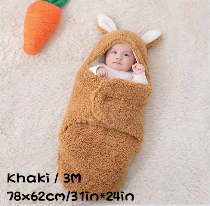 Super Soft Baby Sleeping Bag Fluffy Fleece Swaddle - Khaki / 3M (3M)