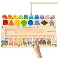 Mucek Montessori leksak från 2 3 4 år, magnetspel labyrint, träleksak, 3-i-1-färgigenkänningsform sorter fiskespel för flickor pojke barn 2 3 45 år leksak pedagogiska spel motorikleksak