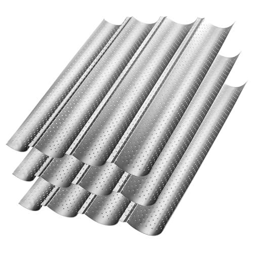 JIEHIN 3 stycken baguettebakformar 4-pack, 38 x 33 cm baguetteplåt non-stick, baguettebakplåt, brödform baguetteform brödbakning för 4 baguetter, bröd bakning tillbehör
