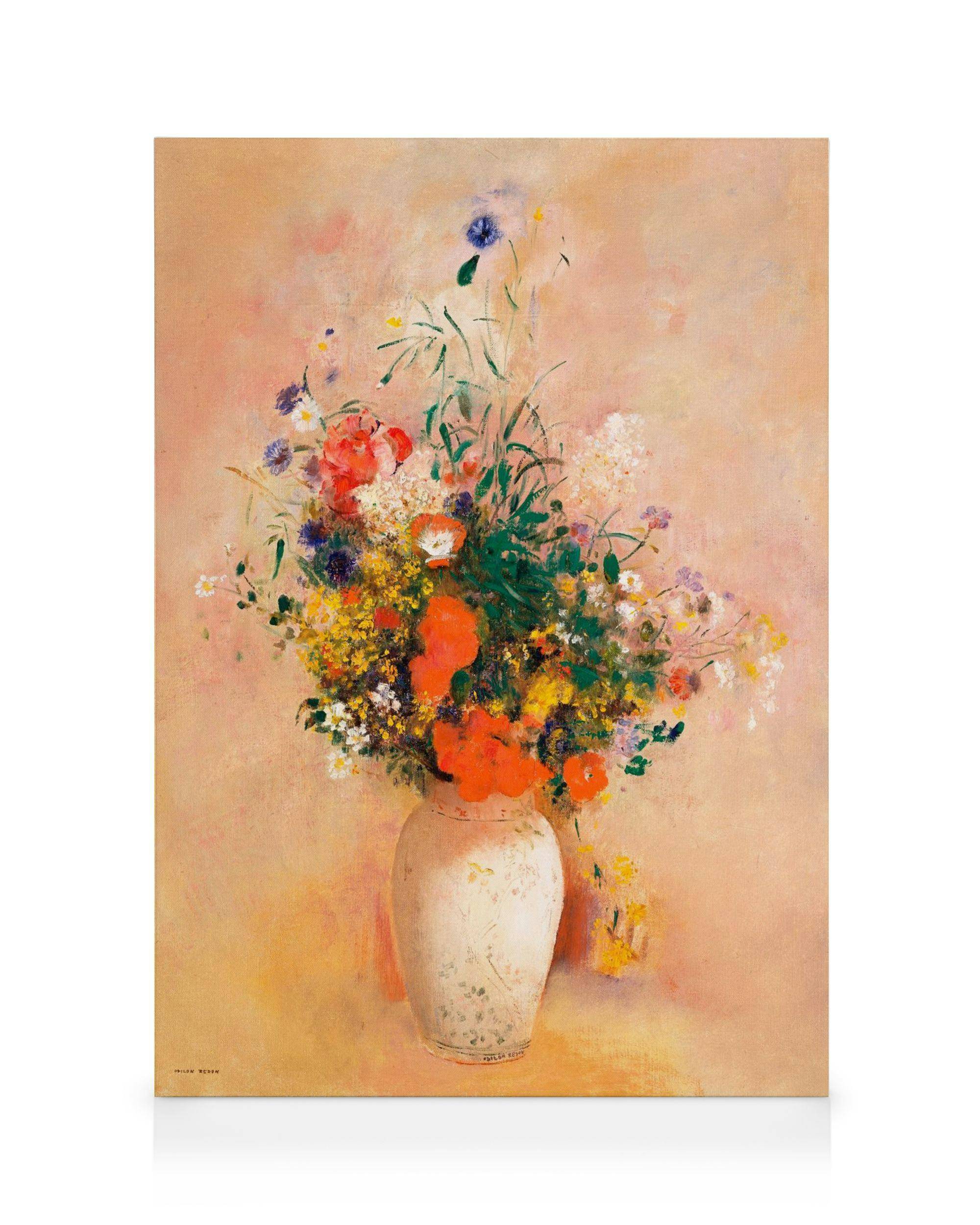 Canvastavlor Redon - Vase of Flowers Canvastavla (30x40 cm - Svart ram)