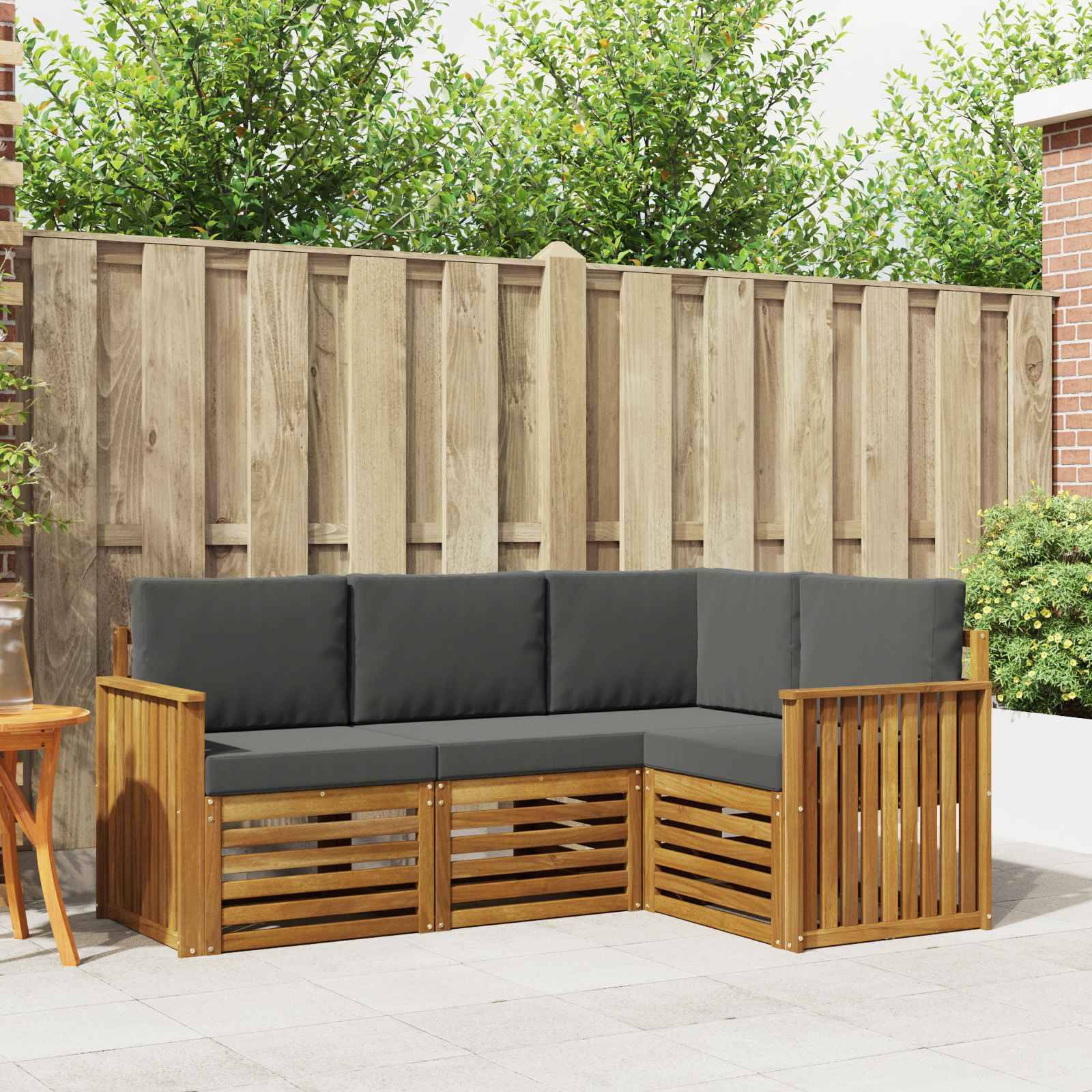 vidaXL Sofasæt med pude 4 pcs Naturlig og Antracit Massivt Akacietræ